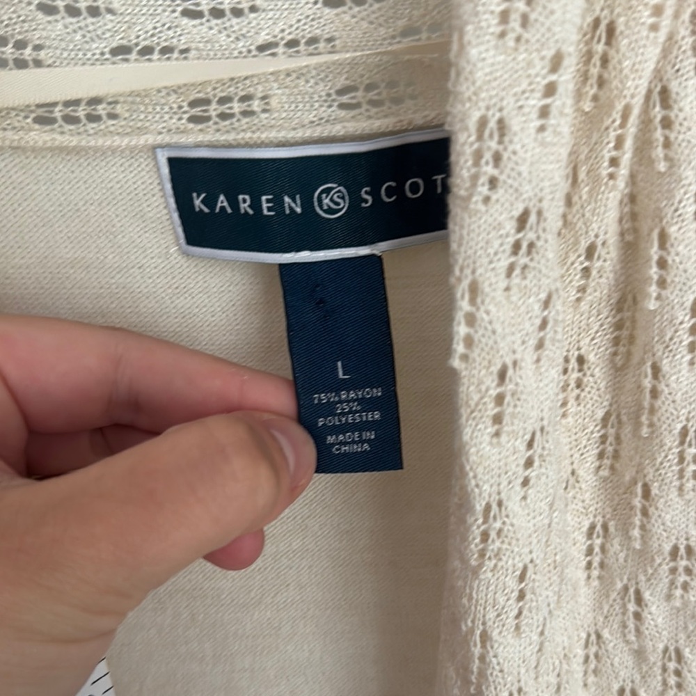 KAREN SCOTT | Large Cream Cable Knit Cardigan Sweater - Picture 2 of 5